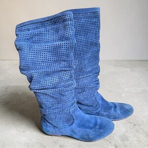 RARE Vintage UGG “Jolee” Blue Suede Perforated Tall Slouch Boots Size 6